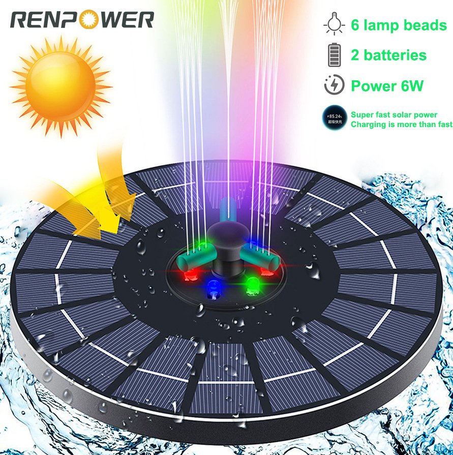 Ang Solar Fountain na may Mga Kulay na Kulay 4W6W Rotating Nozzle ay maaaring mag -imbak ng koryente para sa hardin ng landscaping lumulutang na bomba ng tubig
